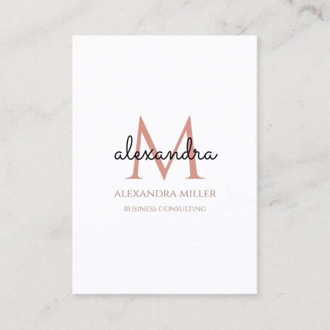 Elegant Monogram Name Blush Pink White Black Business Card (Front)