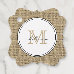 Elegant Monogram Name Country Chic Style Burlap Favour Tags