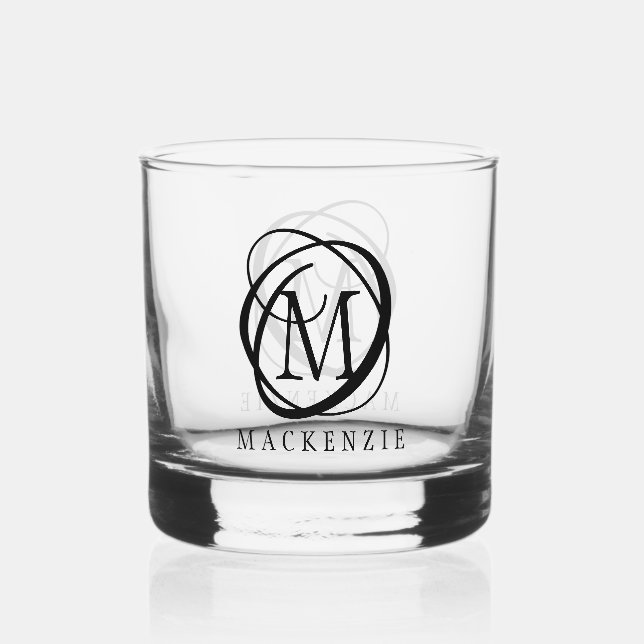 Elegant Monogram Name Custom Colour Whiskey Glass (Front)