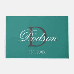 Elegant Monogram Name Date Established Year Teal Doormat