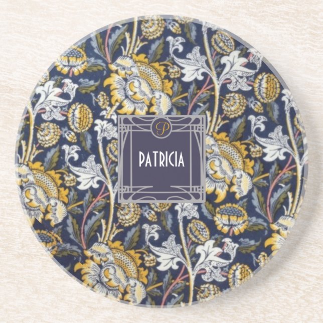 Elegant Monogram Name Floral William Morris  Coaster (Front)