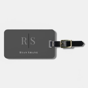 Elegant Monogram, Name & Info, Dark Grey & White Luggage Tag