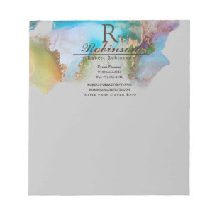 Elegant Monogram Name Info Marble Business Notepad
