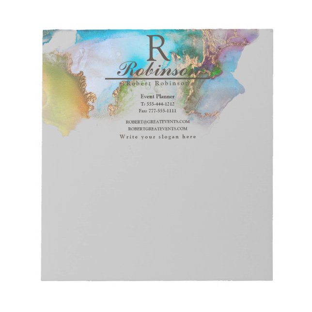 Elegant Monogram Name Info Marble Business Notepad (Front)