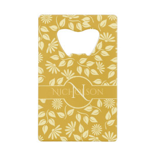 Elegant Monogram Name  Leaf Daisy Pattern Gold