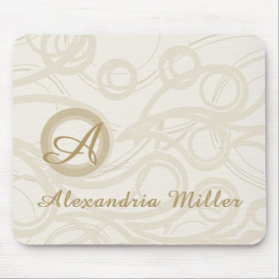 Elegant Monogram Name Linen Swirl Pattern Mouse Pad