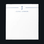 Elegant Monogram Name Navy White Notepad<br><div class="desc">Easily add your custom monogram initial and name to this elegant navy blue and white notepad.</div>