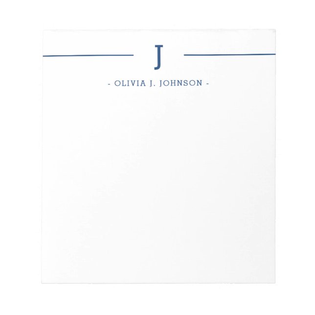 Elegant Monogram Name Navy White Notepad (Front)