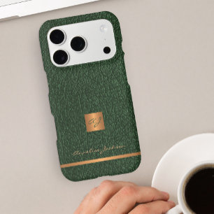 Elegant monogram name personalized dark green gold