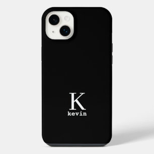 Elegant monogram name personalized simple black  iPhone 14 plus case
