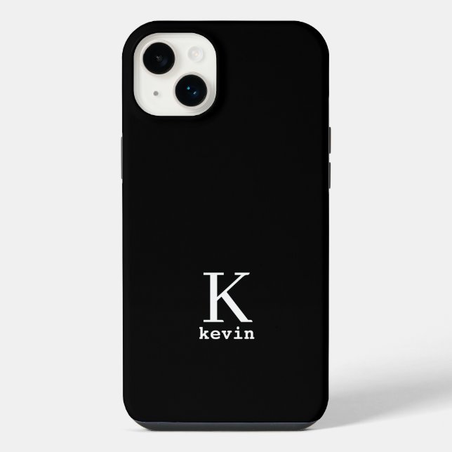 Elegant monogram name personalized simple black  iPhone case (Back)