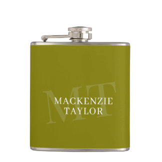 Elegant Monogram Name Personalized Text  Hip Flask