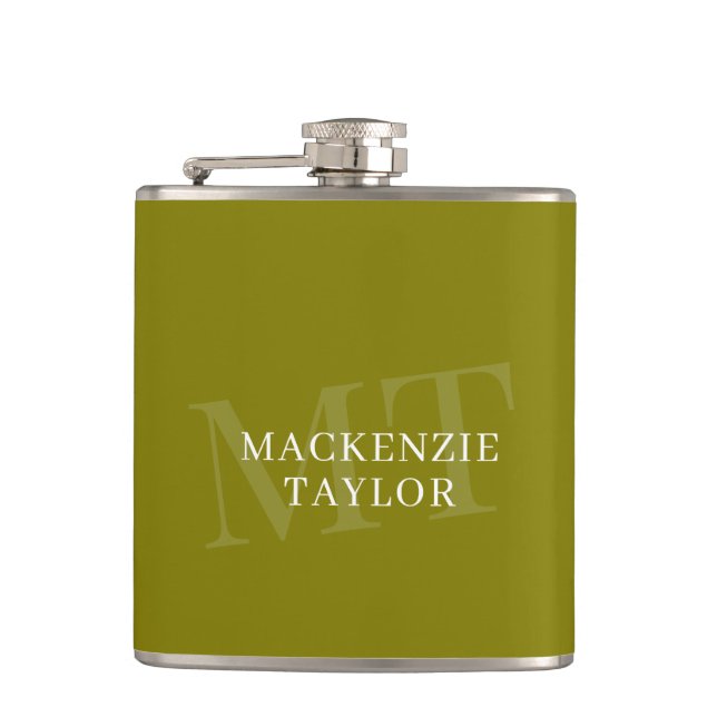 Elegant Monogram Name Personalized Text  Hip Flask (Front)