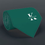 Elegant Monogram   Name | Pine Green | One-Sided Tie<br><div class="desc">An elegant one-sided necktie featuring a bold white monogram across a deep Pine Green background. Atop this monogram sits your first or last name spelled out in all capitals. If you prefer a bolder look for the personal name inside of the large letter you can do the following: Use the...</div>