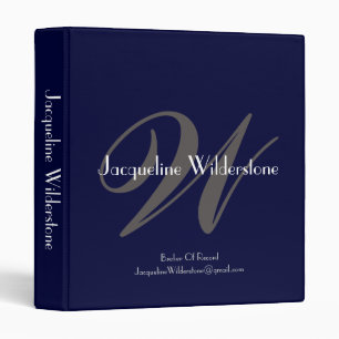  Elegant Monogram + Name Professional Realtor Navy Binder