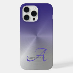 Elegant Monogram Name Purple Ombre Faux Metal iPhone 15 Pro Max Case