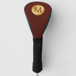Elegant Monogram Name Red Leather & Gold Golf Head Cover