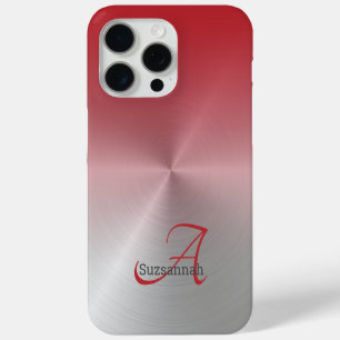 Elegant Monogram Name Red Ombre Faux Metal Case