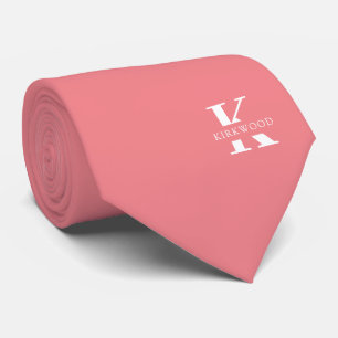 Elegant Monogram + Name Shrimp Pink One-Sided Tie