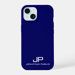 Elegant Monogram Name Template Navy Blue Trendy iPhone 15 Case