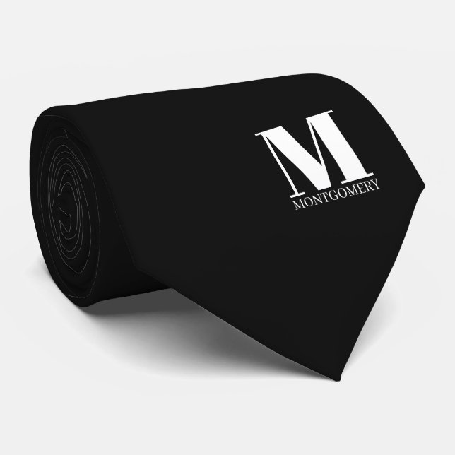 Elegant Monogram + Name Wedding Tie (Rolled)