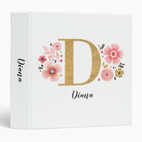 Elegant Monogram Name White Pink Floral Script 3 R