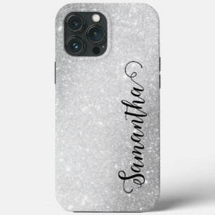 Elegant Monogram Names Silver Glitter iPhone 13 Pro Max Case