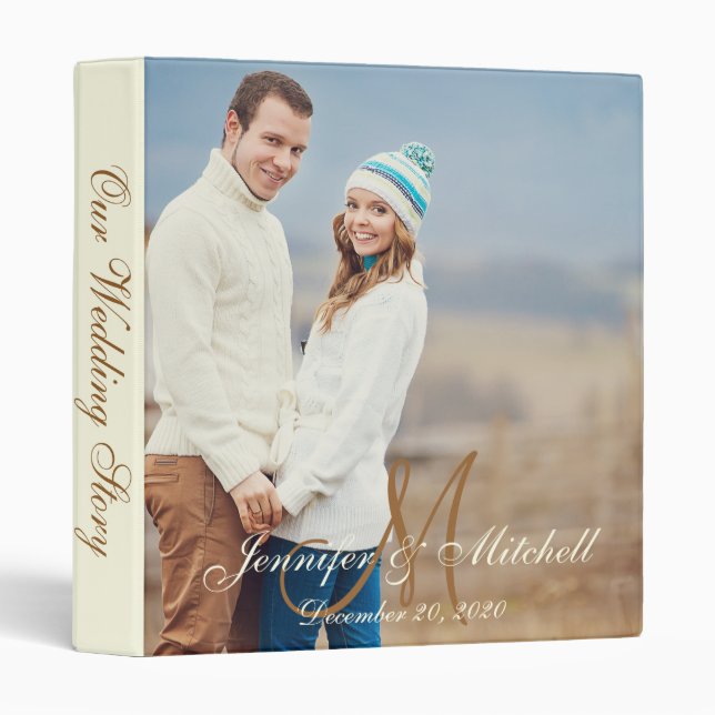 Elegant Monogram Names Wedding Binder (Front/Spine)