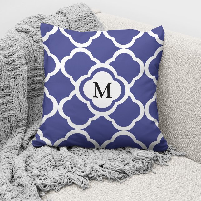 Elegant Monogram Navy Blue Pattern Throw Pillow (Creator Uploaded)