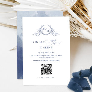 Elegant Monogram Navy Blue RSVP Online QR Code  Enclosure Card