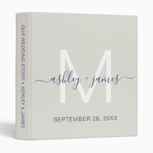 Elegant Monogram Navy Blue Script Gray Wedding Binder