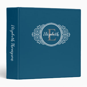 Elegant Monogram Navy Blue Script Name Initial Binder