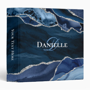 Elegant Monogram Navy Blue Silver Agate Binder