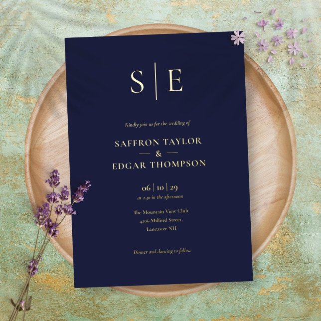 Elegant Monogram Navy Blue Wedding Gold (Creator Uploaded)