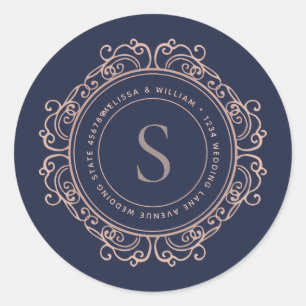 Elegant Monogram Navy Copper Blush Address Seal