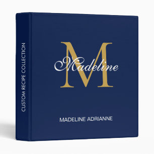 Elegant Monogram Navy Gold Script Office School  Binder