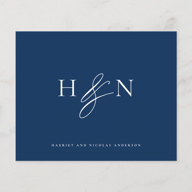 Elégant Monogram Navy Mariage bleu Carte de remerc (Devant)