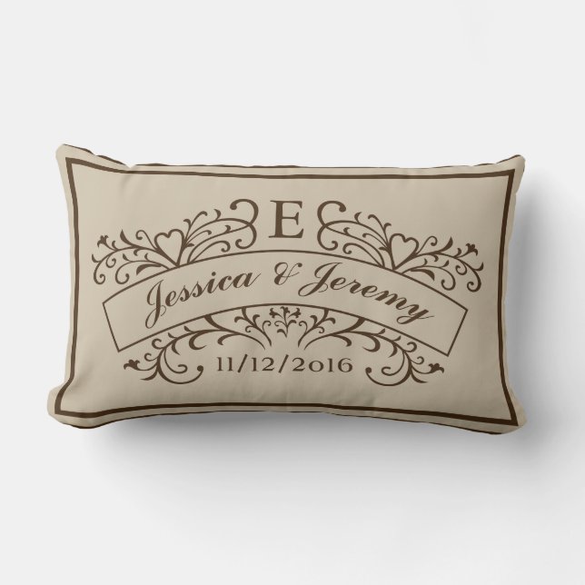 Elegant Monogram Newly Weds Lumbar Pillow (Front)