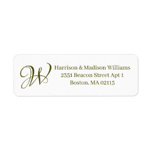 Elegant Monogram olive green white custom Address 