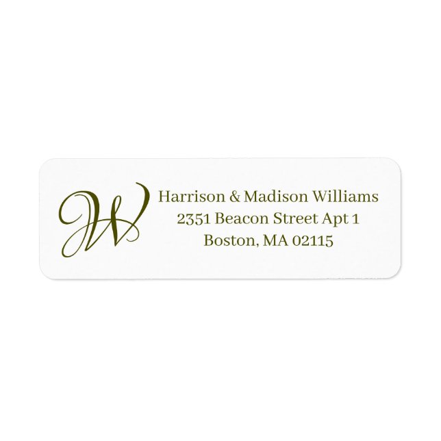 Elegant Monogram olive green white custom Address  (Front)