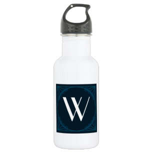 Elegant Monogram on a Blue Art Deco Square 532 Ml Water Bottle