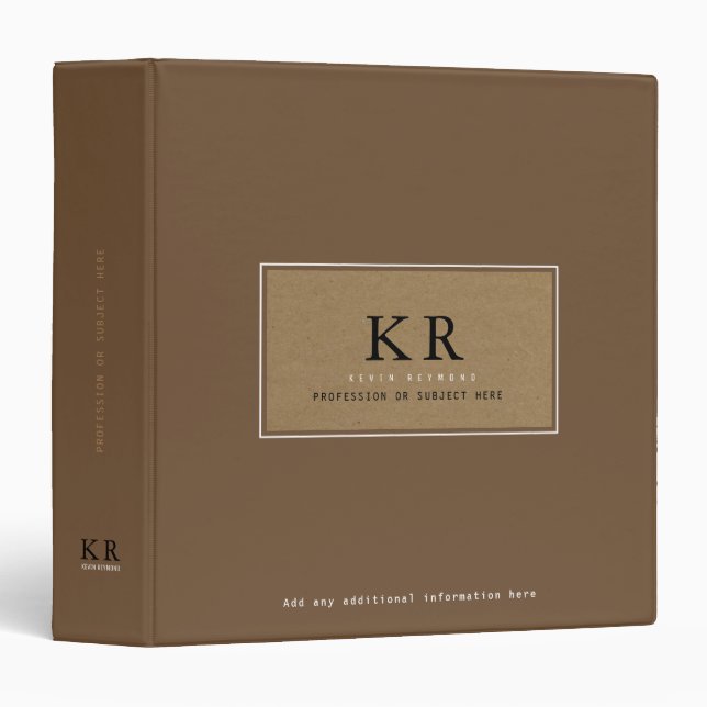 Elegant Monogram on Brown Professional Binder (Front/Spine)