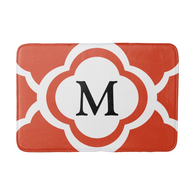 Elegant Monogram Orange Quatrefoil Pattern Bath Mat (Front)