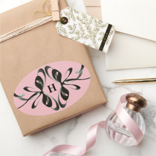 Elegant Monogram Oval Sticker with Artistic Black 