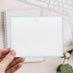 Elegant Monogram Pale Blue Two Border Card