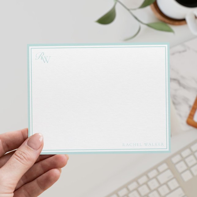 Elegant Monogram Pale Blue Two Border Card (Creator Uploaded)