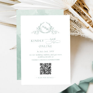 Elegant Monogram Pale Green RSVP Online QR Code  Enclosure Card