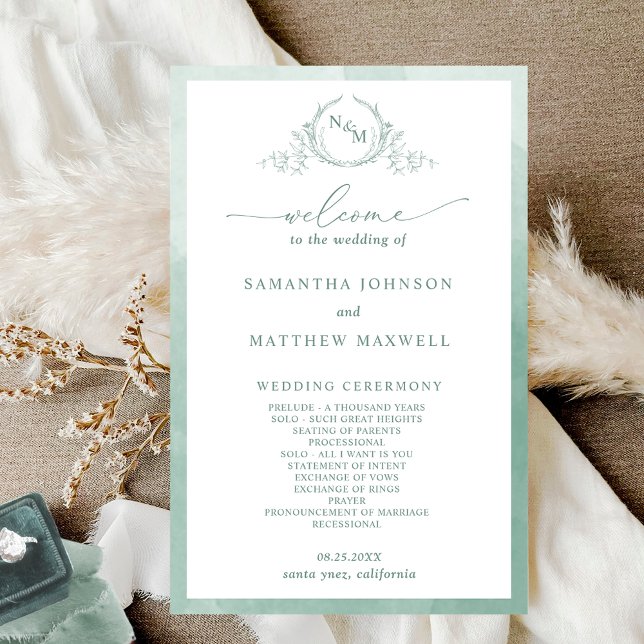 Elegant  Monogram Pale Green Wedding Program (Creator Uploaded)