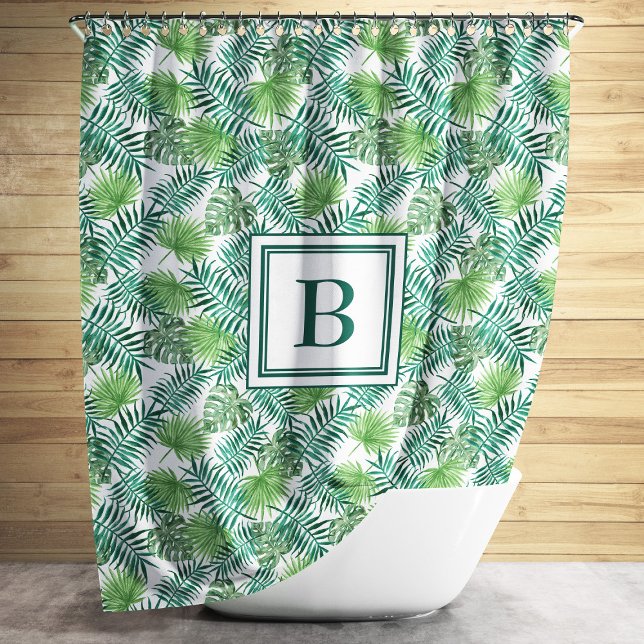 Elegant Monogram Palm Leaves Pattern  (Elegant Monogram Palm Leaves Pattern Shower Curtain)