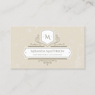 Elegant Monogram Parchment Logo Public Accountant Business Card